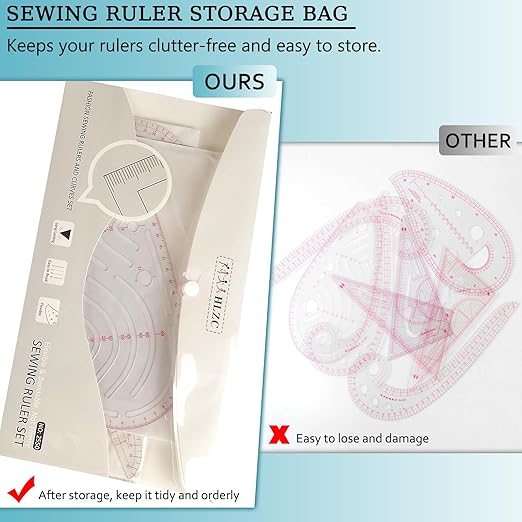 Fashion Clear Metric Sewing Ruler Set, French Curve Pattern Ruler Kit for Beginners Tailors Designers (A-9-Piece Set)