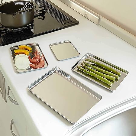 TeamFar Baking Sheet Set of 4, Stainless Steel Baking Pan Tray Cookie Sheet, Non Toxic Healthy, Rust Free Easy Clean - Dishwasher Safe