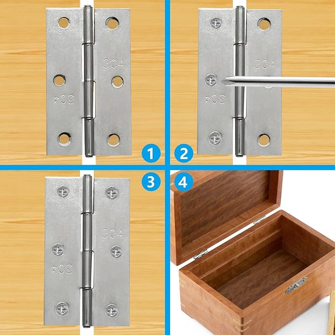 Piutouyar 12 Pack Butt Hinge 3 Inch Mini Hinges 304 Stainless Steel Hinges Small Cabinet Hinges Folding Craft Hinges with Mounting Screws for Boxes Gate Drawer