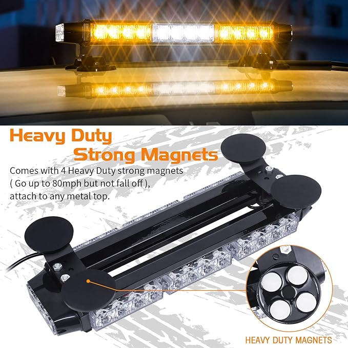 LINKITOM LED light bar flashing, double-sided, 30 high intensity LED, emergency danger warning, lighting barbeacon with magnetic for ceiling security