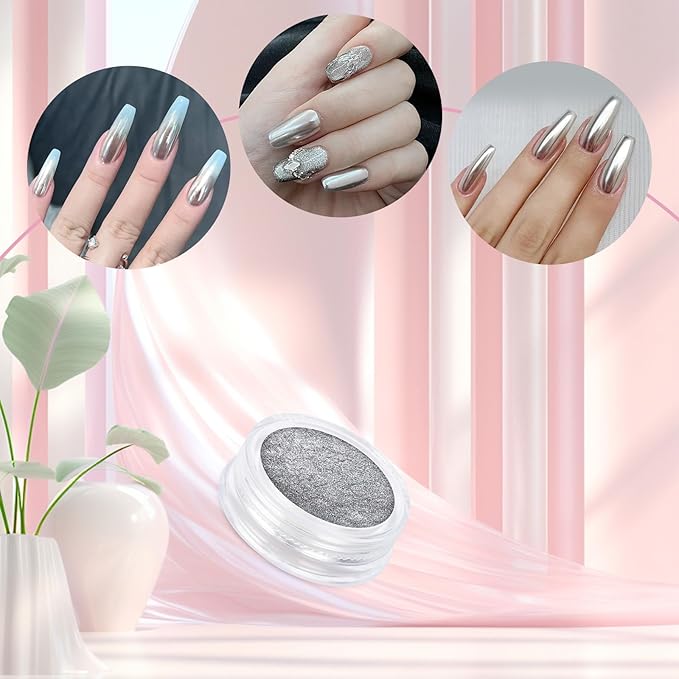 Artdone 8 Jars Chrome Nail Powder Magic White Pearl Kit Mirror Effect Silver Metallic Holographic Dip Nail Powder For Resin Craft & Nail Art Fimo, Decoration Iridescent Aurora Mermaid Pigment