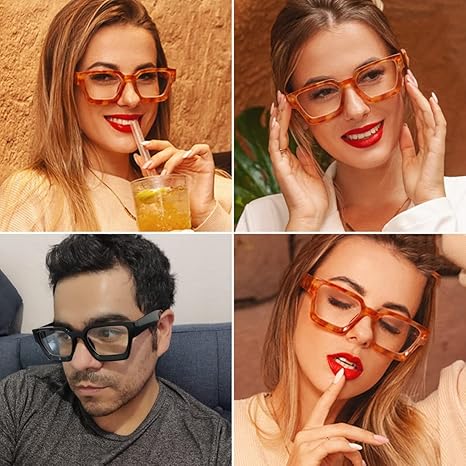 JOVAKIT Fashion Square Blue Light Glasses for Men Women Simple Designer Style Thick Frame Computer Eyeglasses Anti Eyestrain