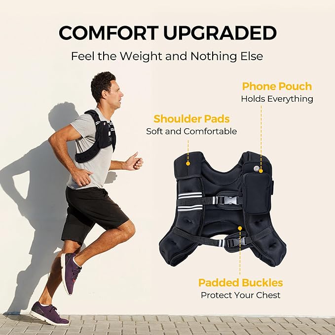 PACEARTH Weighted Vest,4lb6lb10lb12lb16lb20lb25lb30lb Weight Vest with Reflective Stripe, Body Weight Vests Adjustable for Men, Women Workout, Strength Training, Running, Walking, Jogging