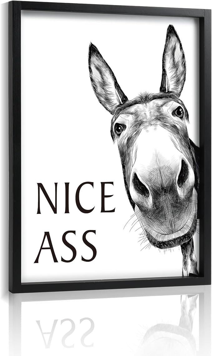 Framed Bathroom Wall Art, Donkey in Bathroom for Bathroom Wall Decor Farmhouse Home Bathroom Decor Sets Funny Bathroom Signs (8"x10",Black)