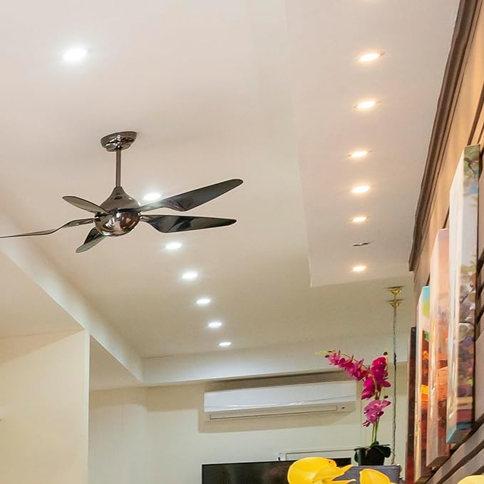 Maxxima 3 in. 5 CCT Ultra Thin Recessed LED Downlight, 500 Lumens, Slim Canless Light, IC Rated, 5 Color Temperature Selectable 2700K3000K3500K4000K5000K, Dimmable, White Trim, J-Box Included