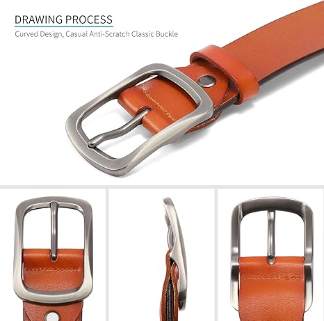 GAEKEAO Genuine Leather Belts For Men 1.57" Wide Mens Belt For Casual Golf Dress Pants with Anti-Scratch Buckle Belt