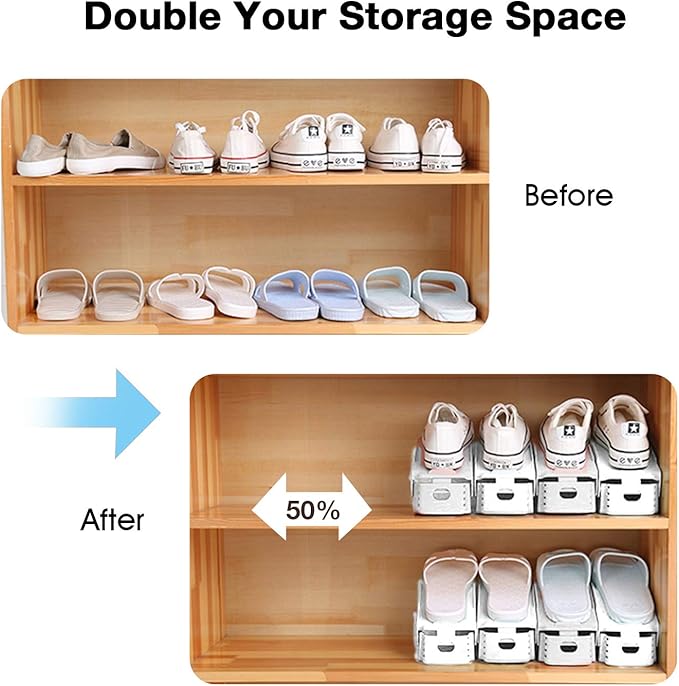 Neprock Shoe Slots Organizer, Adjustable Shoe Rack Stacker Storage Space Saver, Double Deck Shoe Rack Holder for Closet Organization (20-Pack)(White)