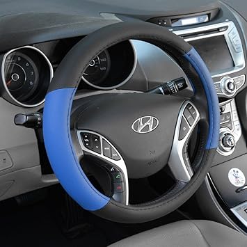 BDK Black Blue Steering Wheel Cover for Car, Medium (14.5" - 15.5") Ergonomic Comfort Grip for Men Women, Fits Most Car Steering Wheel Cover for Auto Truck SUV