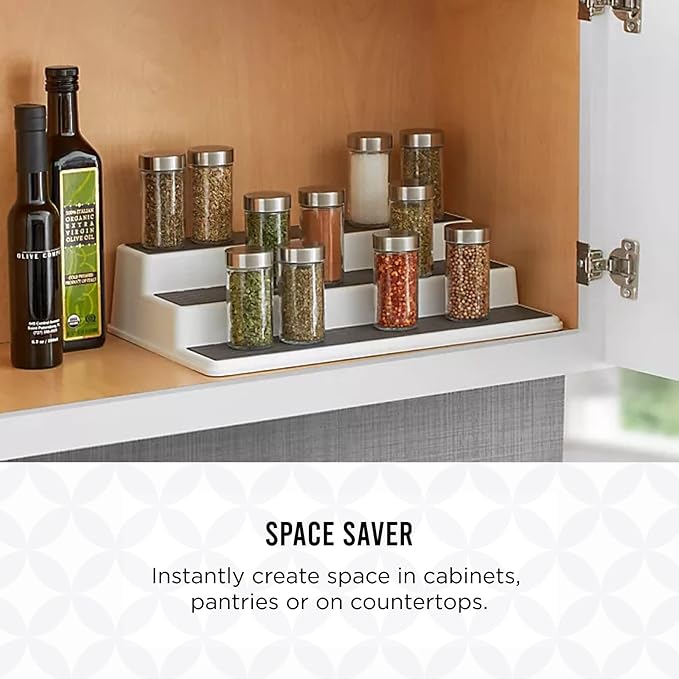 Copco Non-Skid 3-Tier Spice Pantry Kitchen Cabinet Organizer, 10-Inch, White/Gray