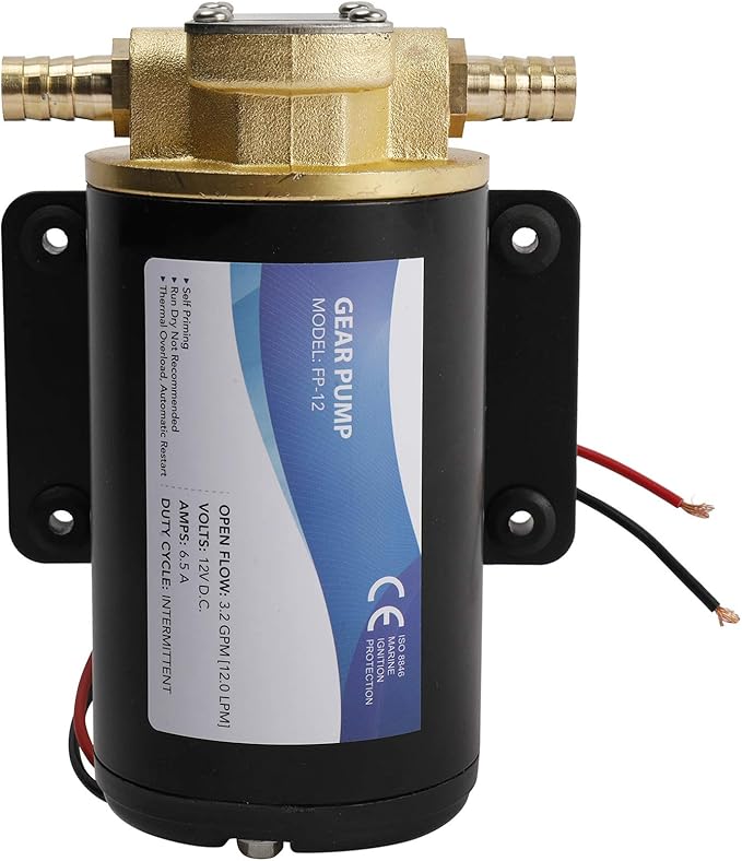 YaeMarine 12V 3.2GPM (12.0LPM) Oil Pump Turbo Pump Oil Scavenge Pump Impellor Gear Pump Self Priming Reversible for Diesel Lubricants Machinery Fuel Scavenge Oil Transfer (Black)