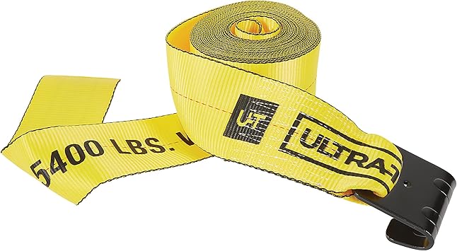 Ultra-Tow 4in. x 30ft. Winch Strap with Flat Hooks, 16,200-Lb. Breaking Strength, 5400-Lb. Working Load, Yellow, Model A818301