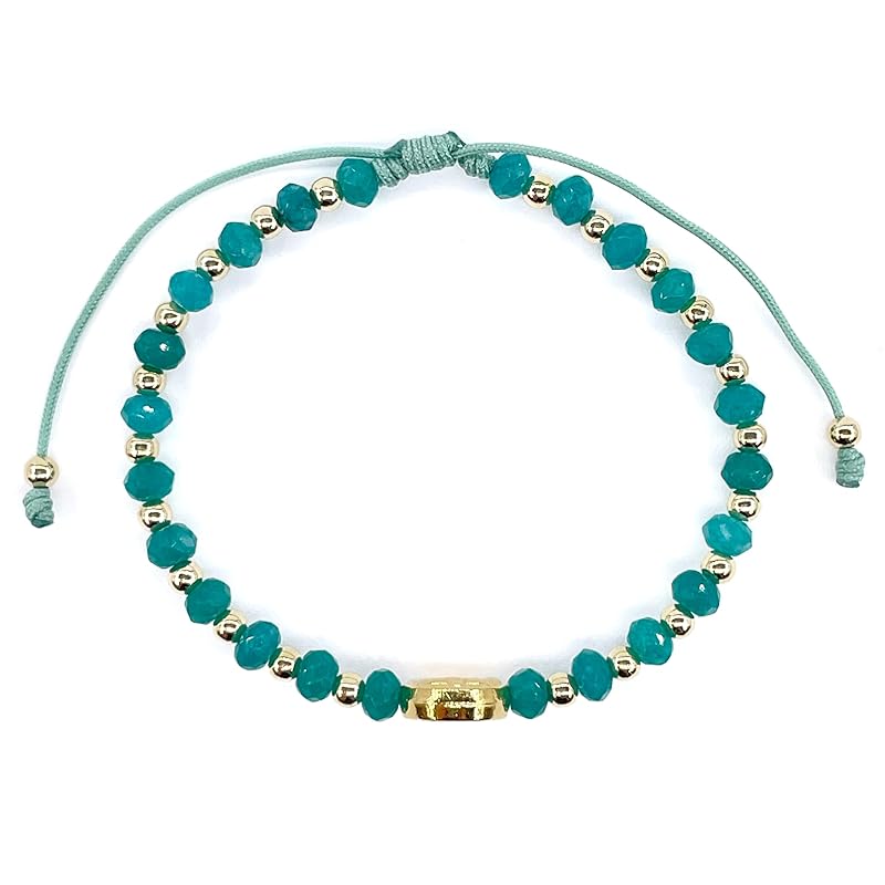 St Benedict Coin and Natural Round Aquamarine Agate Beads Adjustable Bracelet for Women (Aquamarine Agate)