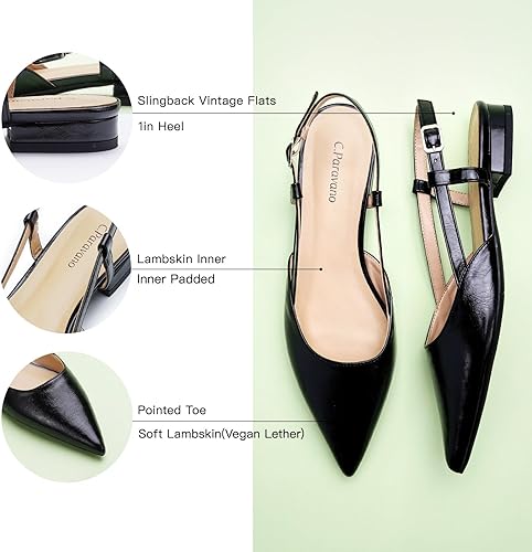 C.Paravano Women's Slingback Flats Pointed Toe Slingback Flats for Women.