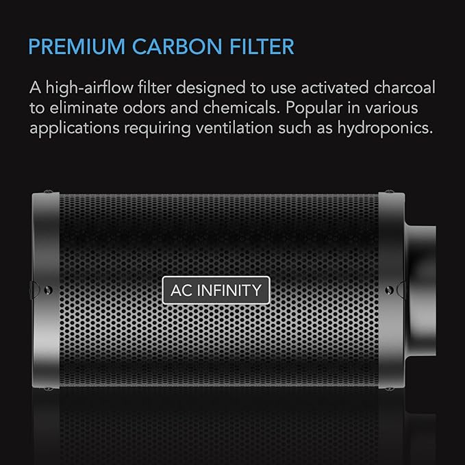 AC Infinity Air Carbon Filter 6" with Premium Australian Virgin Charcoal, for Inline Duct Fan, Odor Control, Hydroponics, Grow Rooms