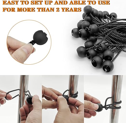 50 Pack 6 Inch Bungee Cords,Bungee Balls, Bungee Cords with Balls,Elastic String Ties for Camping, Tents, Tarp, Canopy Shelter, Wall Pipe,Holding Wire and UV Resistant,Tarp tie Down