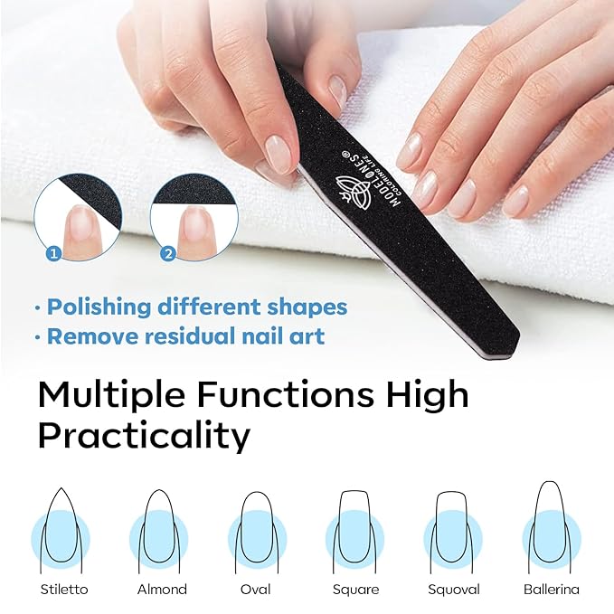 Modelones 8Pcs Nail File and Buffer Set, Professional Double Sided 100180 Grit Gel Nail File Set, Manicure File for Acrylic and Natural Nails, Nail Care kit Tool Nail Supplies for Home and Salon Use