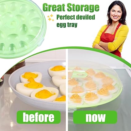 HANSGO 3PCS Deviled Egg Platter and Carrier With Lid - 66 Egg Slots for Parties and Home Kitchen