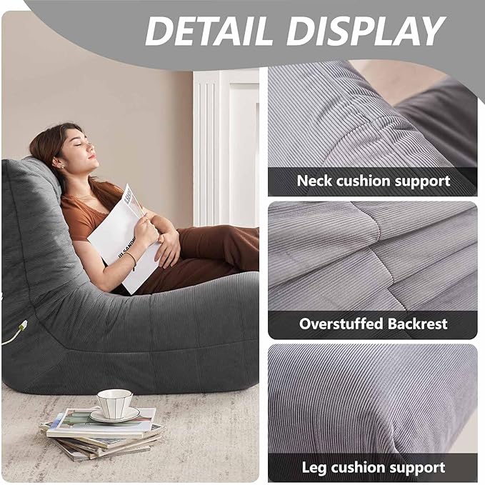Modern Living Room, Adult Bean Bag Floor Sofa, Super Soft and Comfortable Memory Foam Lazy Sofa, Togo Recliner Furniture, Suitable for Balcony Bedroom Fireside Chair(Light Gray)