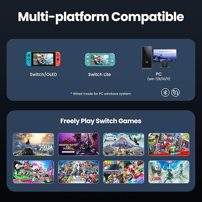 VOYEE Switch Controller Wireless, Pro Controllers Compatible with Switch LiteOLEDPC, One-Key Pairing Gamepad with 9-Color RGB LEDs 1000mAh Battery 6-Axis Motion Wake Up Function