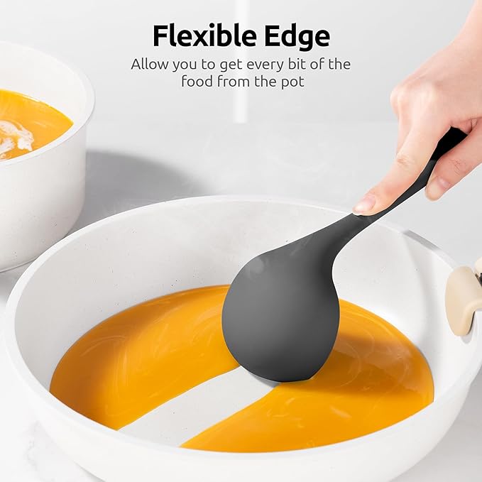 2.6oz Small Silicone Soup Ladle: U-Taste 600oF Heat Resistant Non-Stick Kitchen Deep Serving Spoon, Soft Cooking Utensil with Non-Slip Solid Handle for Mixing Sauce Stew Gravy (11in, Black)