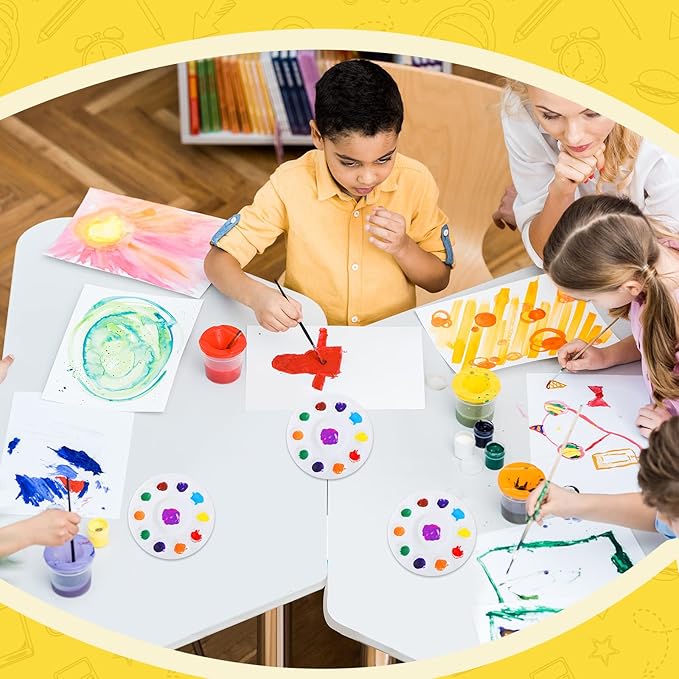 200 Pcs Paint Tray Palettes Plastic Round Paint Pallet White Washable Pallets Trays Holder for Students Adults Art Painting Class School Craft Project Supplies