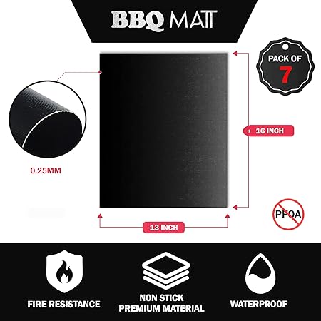 Grill Mats for Outdoor Grill - Set of 7 BBQ Grill Mat 16 X 13 Inch Reusable, 100 Non-Stick Grilling Mats for Outdoor Grill Grill Mats for Grilling BBQ Mat Grilling Accessories