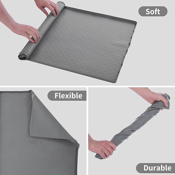 Cat Litter Mat, Litter Box Mat- 34"X22" Cat Mat for Litter Box, Non-Slip Cats Scratch Pad,Less-Mess Waterproof Foldable Litter Pad (1 Pack-Grey)