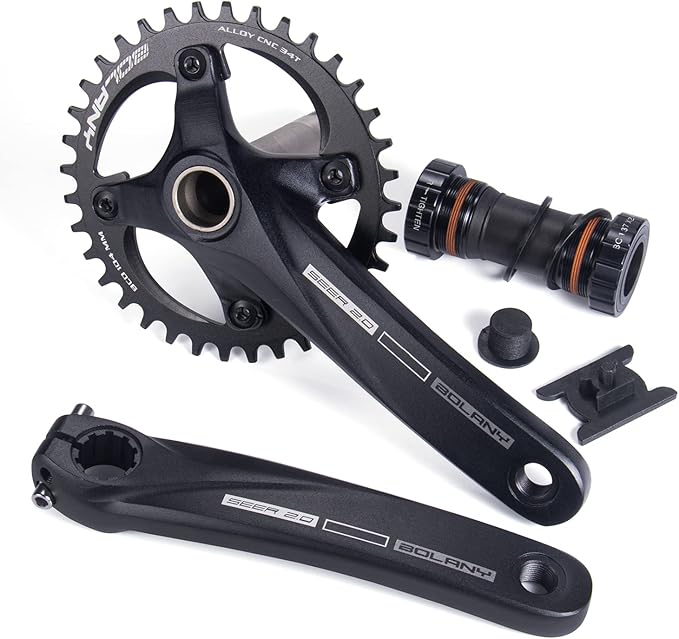 BOLANY Bike Cranksets 170mm Hollow Integrated 104BCD Single Speed Round Chainring 34T36T MTB Crankset with Bottom Bracket