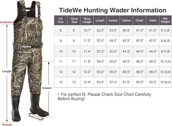 TIDEWE Hunting Waders with Boot Hanger & 600G Insulation, Waterproof Cleated Neoprene Bootfoot Fishing Chest Waders