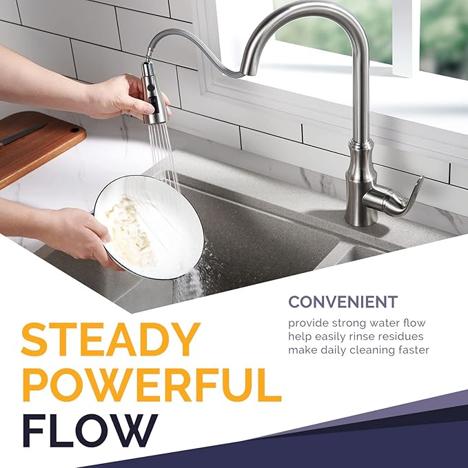 Angle Simple Kitchen Faucet Head Replacement, Sink Faucet Sprayer Attachment, Stream Spray and Pause Mode, Brushed Nickel