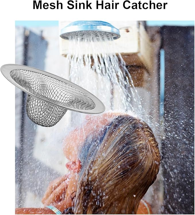 6-Pack Bathroom Mesh Sink Drain Strainer - 2.12" Top 1" Small Stainless Steel Hair Basket Catcher for Bathroom Sink, Lavatory, Balcony, Utility, RV, Floor Drain