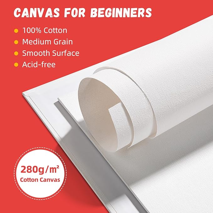Simetufy Canvas Boards for Painting 52 Pack 8 x 10 Inch Blank Flat Canvas Panels 100 Cotton Pre-Primed for Acrylic Oil Paint