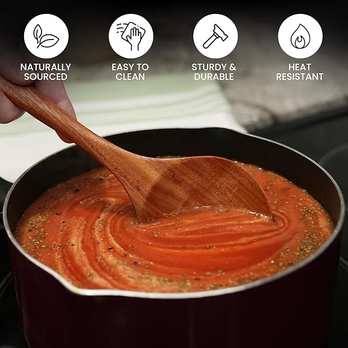 Zulay Kitchen 9.4" Teak Wooden Cooking Spoon Durable, Non-Stick Wooden Utensil for Cooking, Stirring, Mixing Serving Heat-Resistant, Smooth Finish Kitchen Spoon for Nonstick Cookware