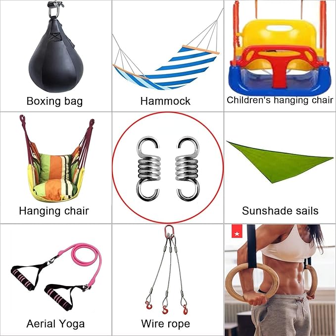Heavy Duty 1100LBS Capacity 4INCH Spring Hammock Chair - Porch Swing Suspension Hanger for Hammock, Boxing Bag, Hanging Chair, Gym, Patio - 2 Pieces