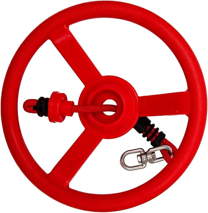 Ninja Kids Hanging Obstacle Course with Swivel Slackline Spinner Wheel Red