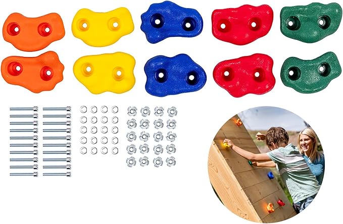 Squirrel Products Rock Climbing Holds for Kids, Deluxe Extra Large Climbing Rocks with Mounting Hardware - DIY Rock Wall Indoor Outdoor Playground Accessories Wall Climbing Kit - Ages 3