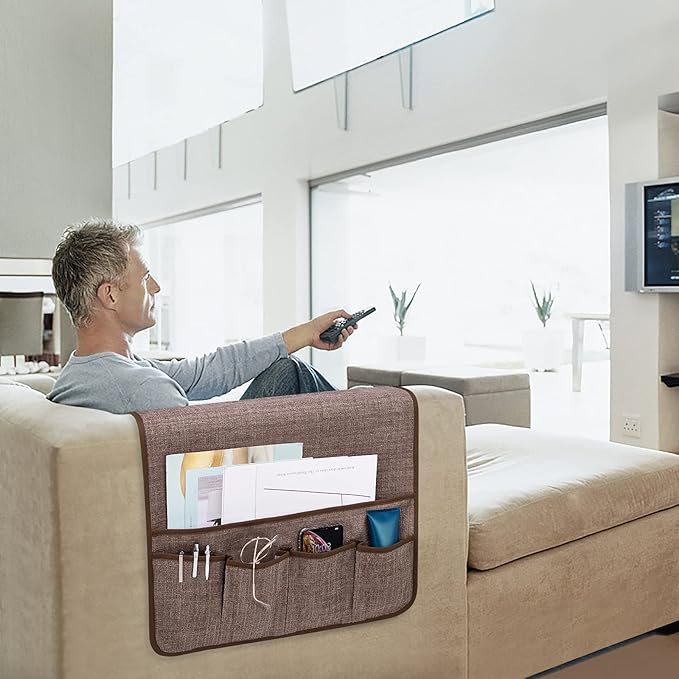 Non-Slip Remote Control Holder, Armrest Organizer for Recliner Couch Sofa Chair, Armchair Caddy with 5 Pockets for Smart Phone, Book, Magazines, Ipad