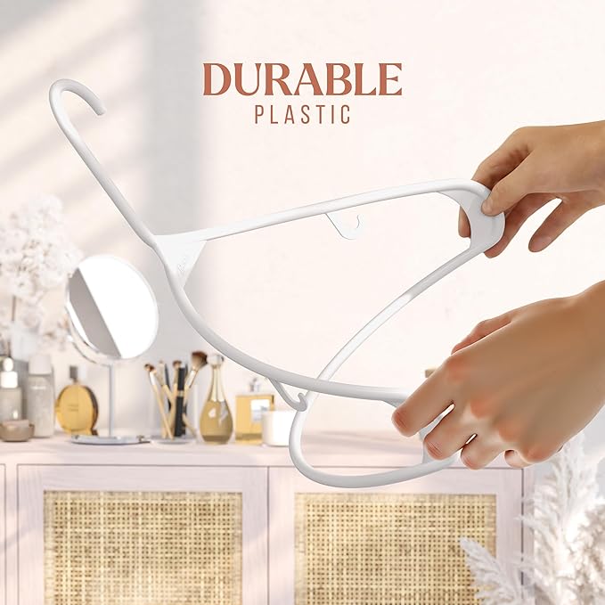 Clothes Hangers Plastic 20 Pack - White Plastic Hangers - Makes The Perfect Coat Hanger and General Space Saving Clothes Hangers for Closet - Percheros Ganchos para Colgar Ropa Hangars