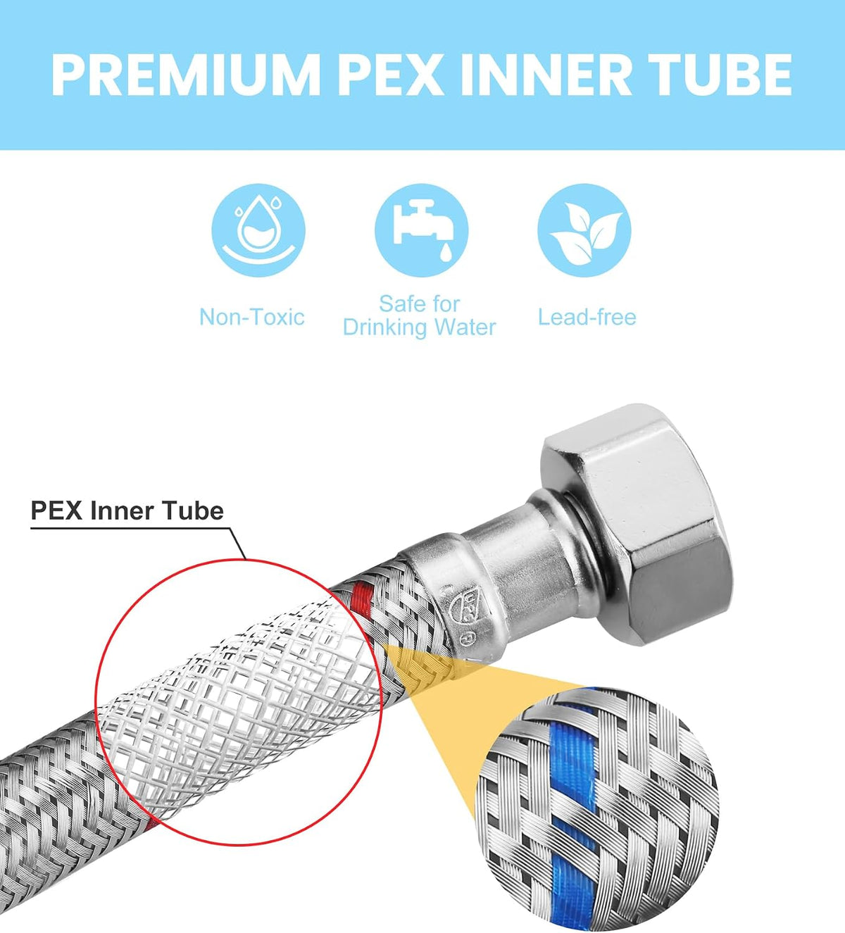 30-Inch Faucet Supply Lines: Braided Stainless Steel Flexible Faucet Hose Connector - 3/8" Compression x 1/2" FIP Water Supply Lines for Bathroom Kitchen Sink Hose Extension 2PCS