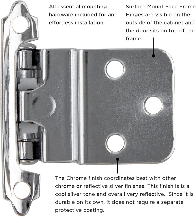 Hickory Hardware P143-26 Variable Overlay 38 Inch Inset Self-Closing Collection Cabinet Hinge 170 Opening - Easy Installation - Surface Face Frame Mounting - Chrome Finish 1 Set of Pair