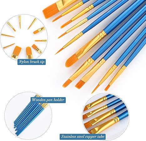 Acrylic Paint Brush Set, 1 Packs 10 pcs Watercolor Brushes Painting Brush Nylon Hair Brushes for All Purpose Oil Watercolor Painting Artist Professional Kits.