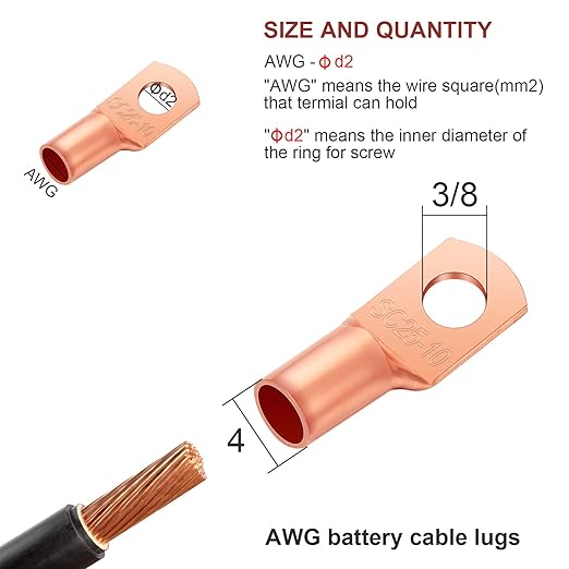 Weewooday 170Pcs Copper Battery Cable Ends 12 Sizes Battery Terminal Connectors Copper Lug Ring Terminal Wire Lugs Kit for AWG4, AWG6, AWG8, AWG10, AWG12