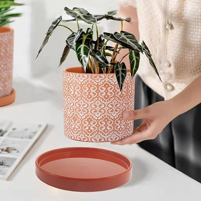 10.7-inch ceramic pot tray, saucers for 6, 7, 8, 9, 10, 11, 12, 15-inch pots, durable and resistant water tray for flower drainage for base of