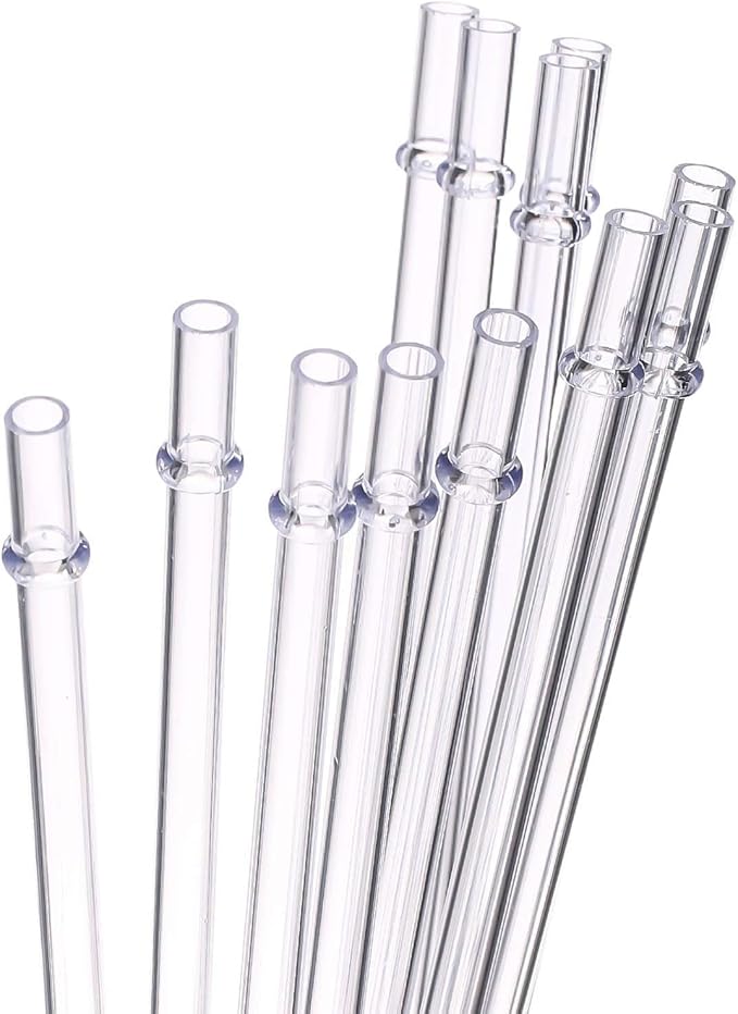 Dakoufish 6 Inch Reusable Thick Plastic Clear Drinking Straws for Short Mini 6oz-8oz Mason Jar Tumblers,Set of 12 Pcs Straws with Cleaning Brush (6inch