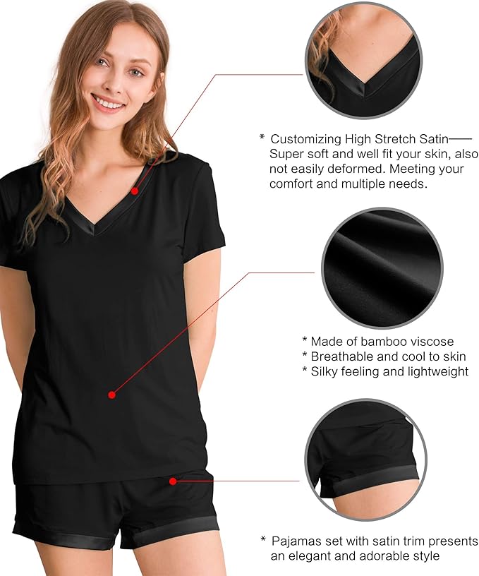 WiWi Viscose from Bamboo Pajamas Set for Women Soft Short Sleeve with Shorts Summer Plus Size Pjs Sets Sleepwear S-4X