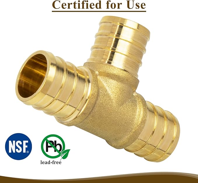 12" PEX Tee, PEX Fitting for Plumbing Repairs, Sturdy and Durable Brass Crimp Fitting (5 Pack)