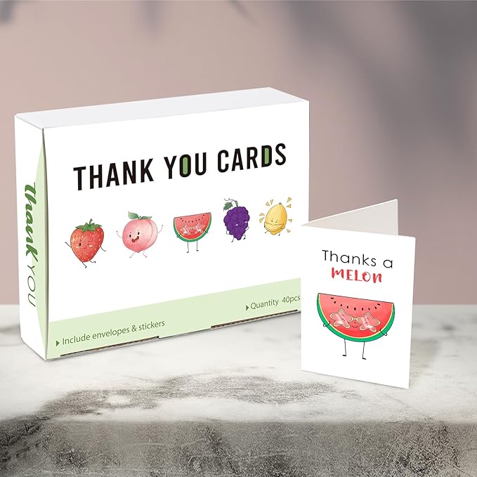 40 Funny Thank You Cards with Envelopes Stickers, 4A6 in Cute Pun Cards Assorted Blank Greeting Cards, Boxed Bulk Note Cards for Friends Teachers Business Coworker Employee Appreciation