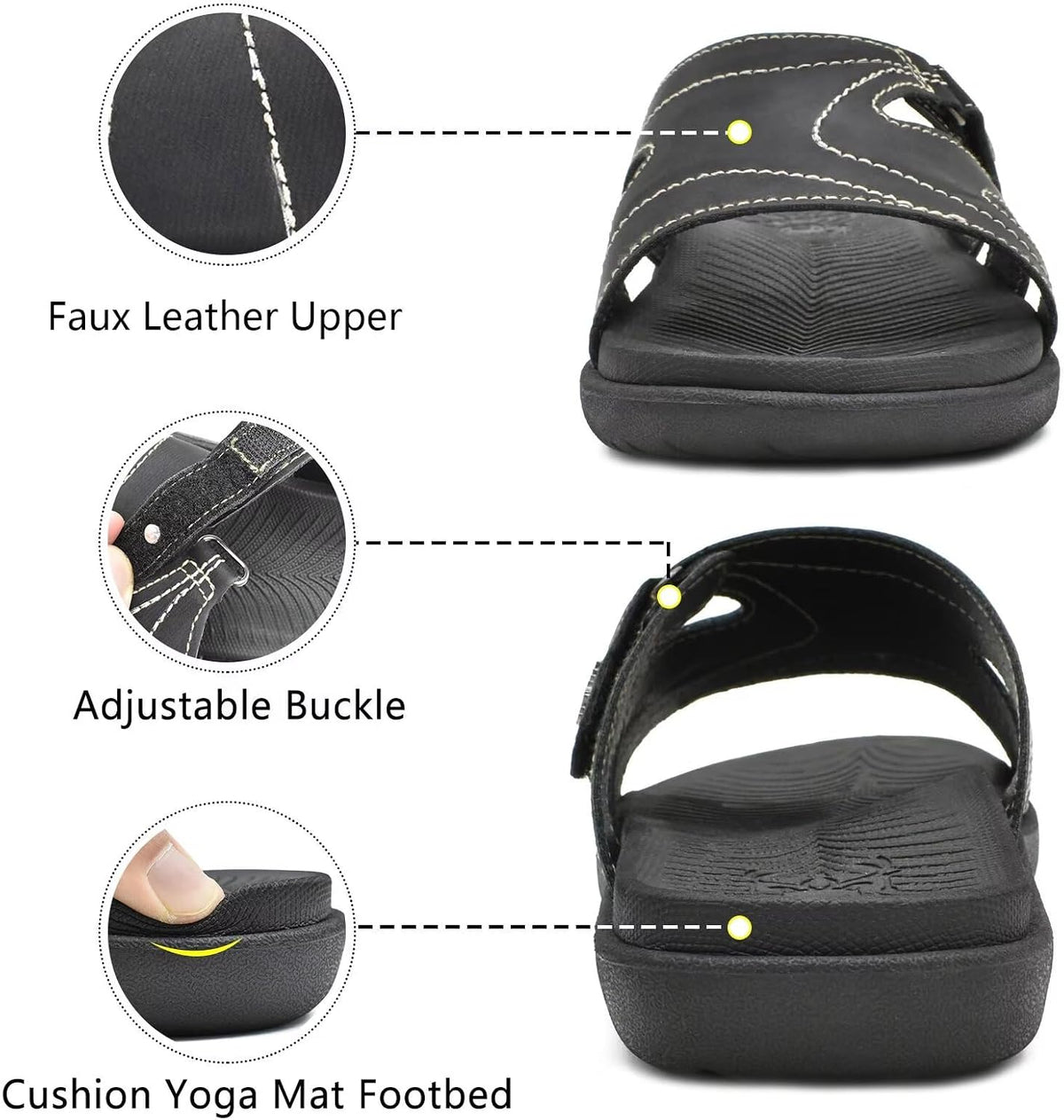 KuaiLu Womens Fashion Orthotic Slides Ladies Athletic Yoga Mat Memory Foam Walking Sandals Thick Cushion Recovery Summer Beach Slippers Comfortable Plantar Fasciitis Arch Support