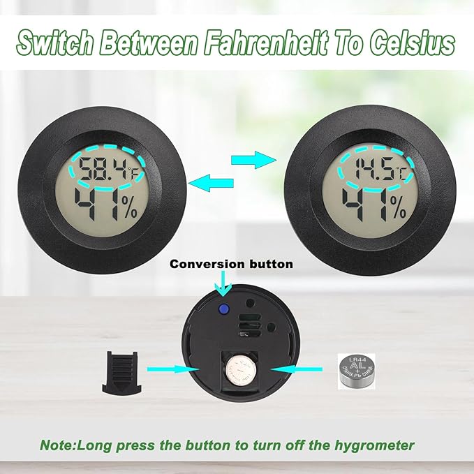 Mini Hygrometer Thermometer Digital Humidity Meter IndoorOutdoor Humidity Monitor Reptile Thermometer for Humidors Greenhouse Garden Cellar Fahrenheit(F) Celsius(C) 2 Pack
