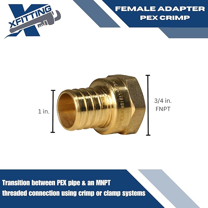2 Pieces XFITTING 1'' x 3/4'' Female Adapter, 1'' Pex B, 3/4'' Female NPT Threaded